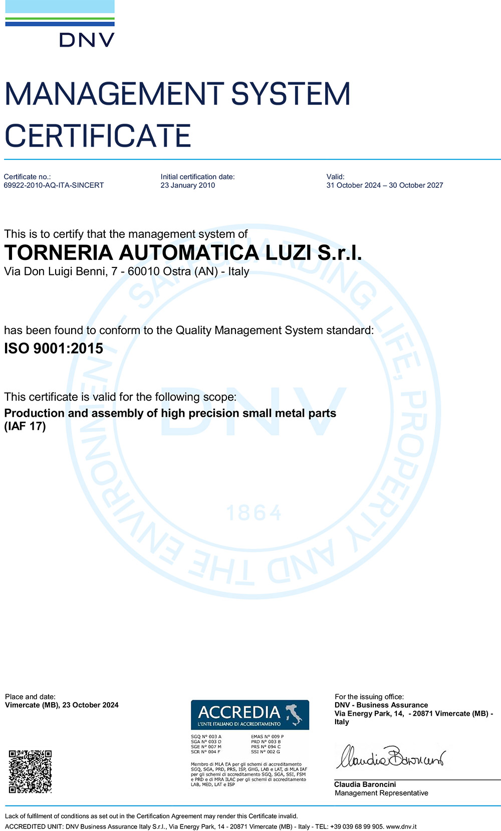 DNV Quality Certificate