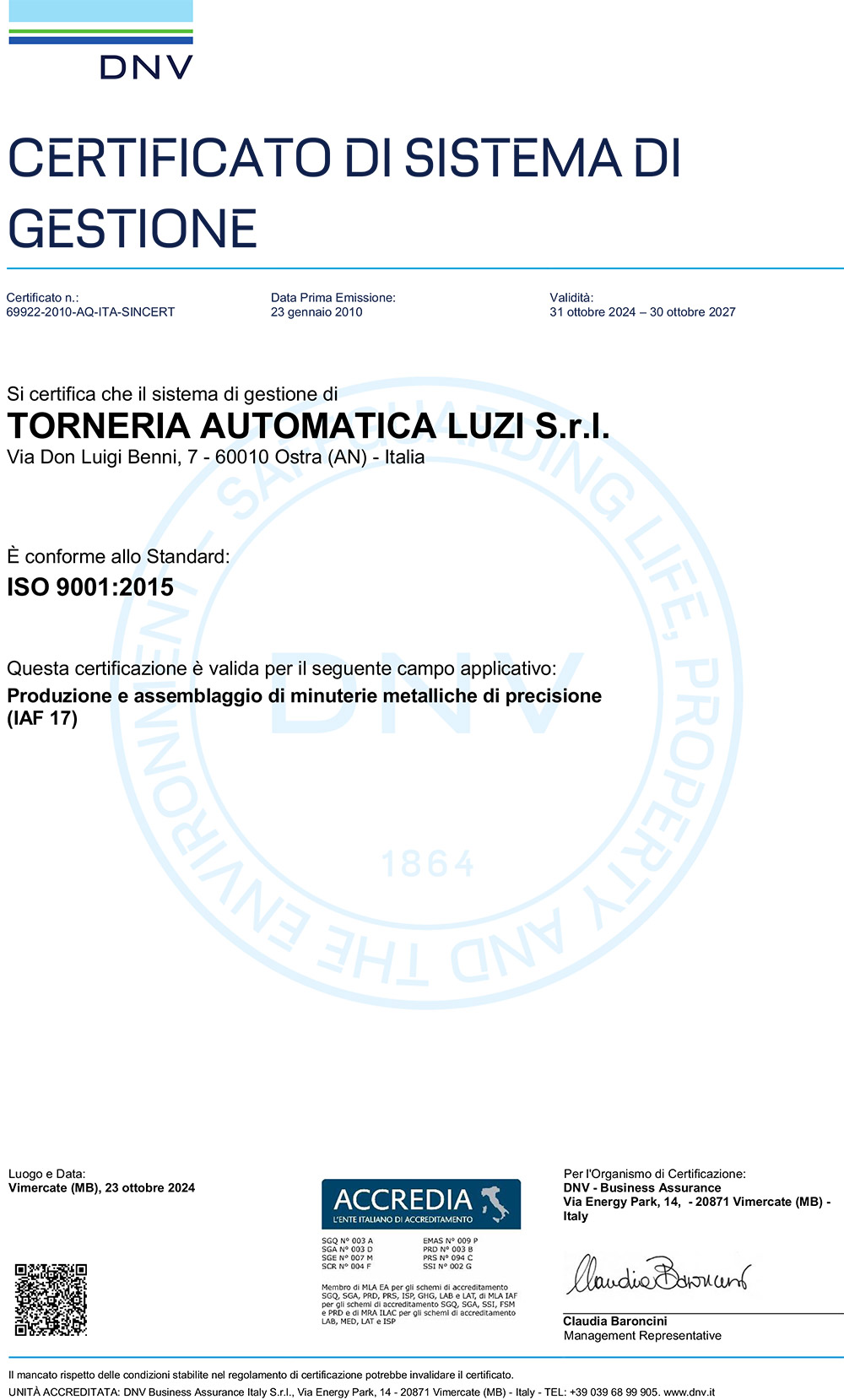 Certificazione di sistema di gestione